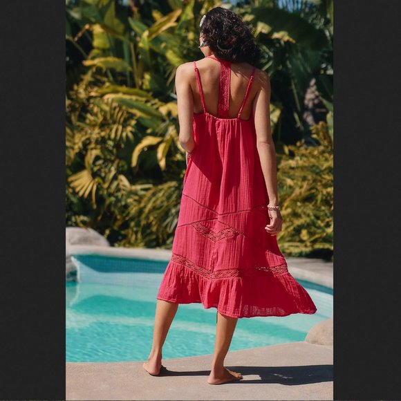By Anthropologie Crochet-Trim Gauze Dress  in Pink Sz 2X New With Tags - Picture 3 of 12